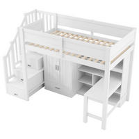 HOCHBETT 90/200 cm DE-03369, mit Schreibtisch, Kleiderschrank, Stauraumtreppe und LED, in Weiß - Weiß, Holzwerkstoff (90/200cm) - ComfortXL