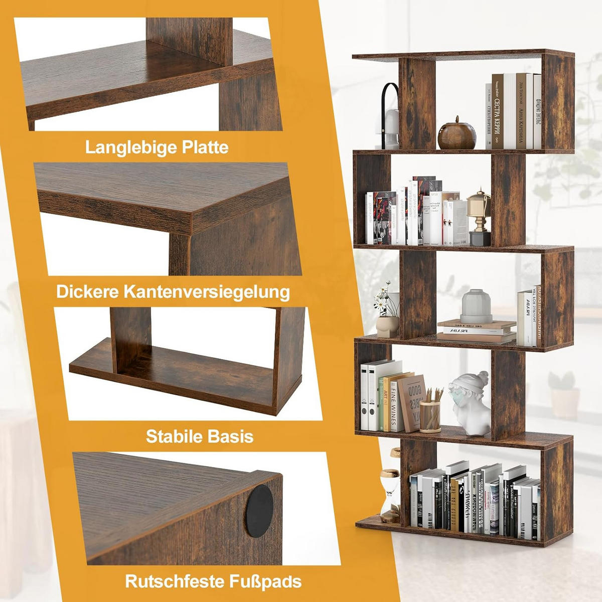 BÜCHERREGAL Vintage Eiche Dekor - Alteiche, Holz (24/158/70cm) - COSTWAY