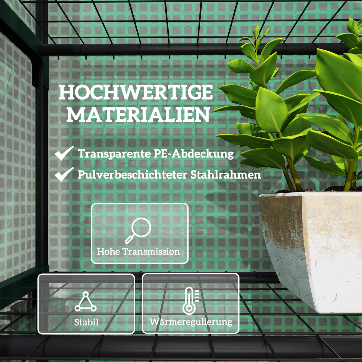 GEWÄCHSHAUS aus Kunststoff 69x49x193 cm in Grün mit 5 Ebenen & Rolltür - Grün, Kunststoff (49/193/69cm) - Modfu