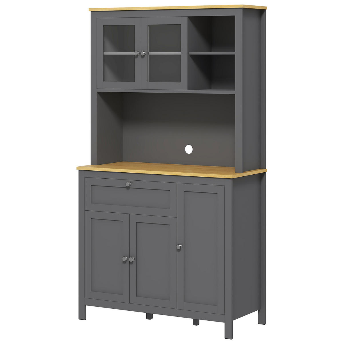 BUFFET DE-11110 2 Glastüren & Schublade mit Kabeldurchlass Grau - Grau, Holzwerkstoff (40/180/100cm) - ComfortXL