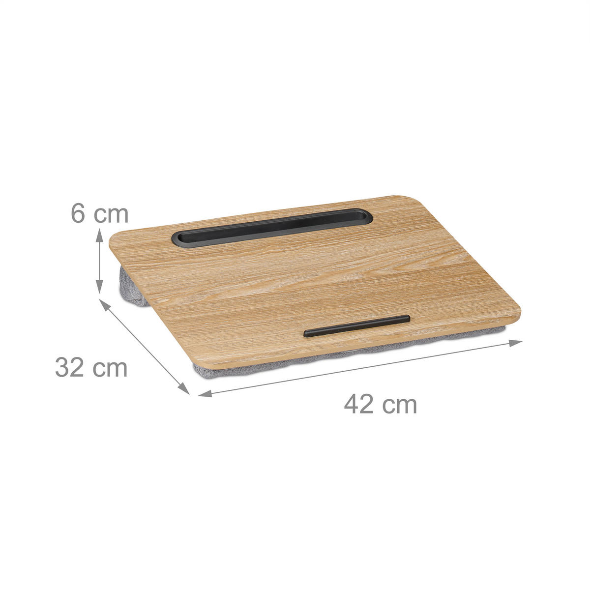 LAPTOPKISSEN Natur Grau Handyhalter rutschfest 42x32 cm - Multicolor, Holzwerkstoff/Textil (32/42/6cm) - Relaxdays
