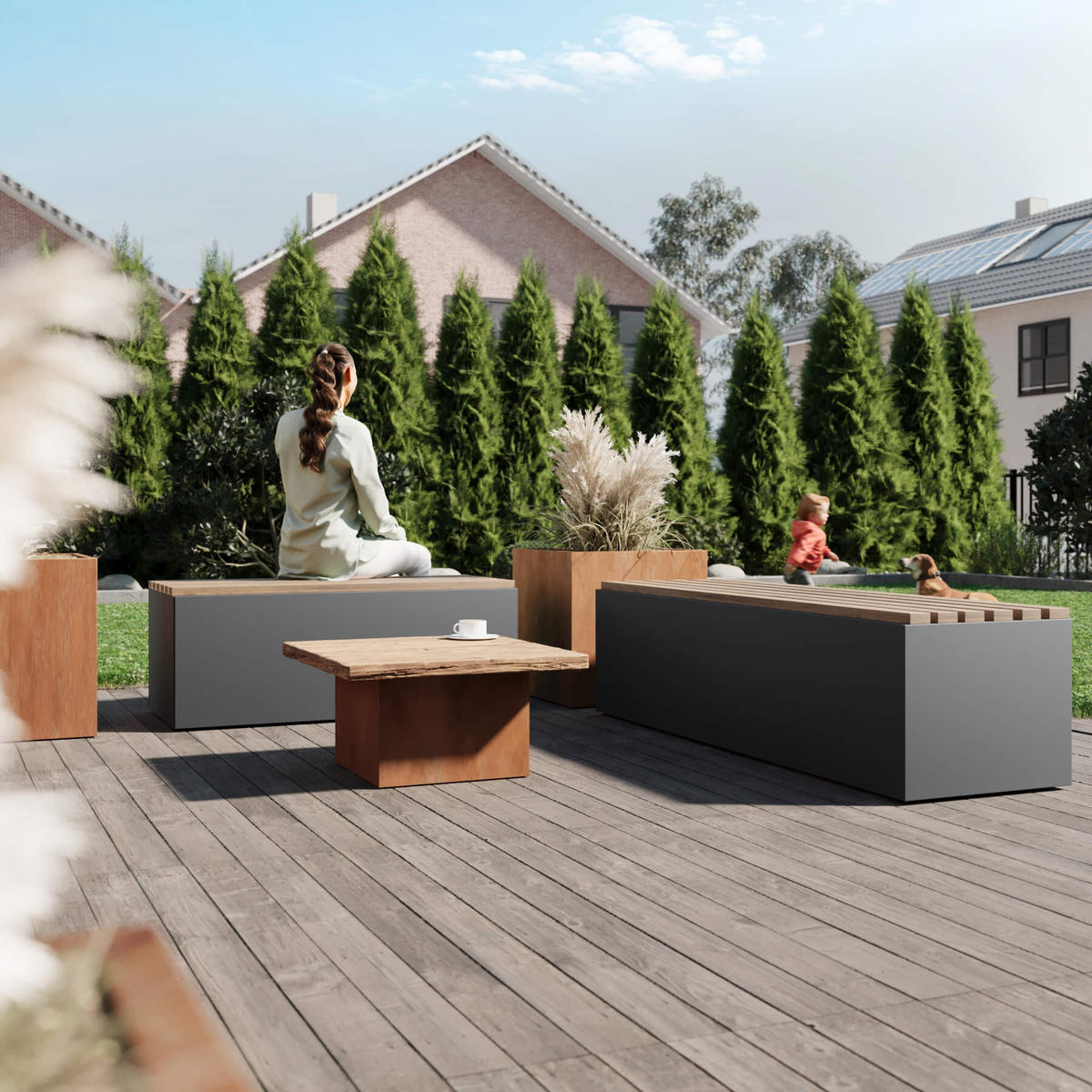 SITZBANK Anthrazit - Anthrazit, Holz (185/45/50cm) - glasprofi24
