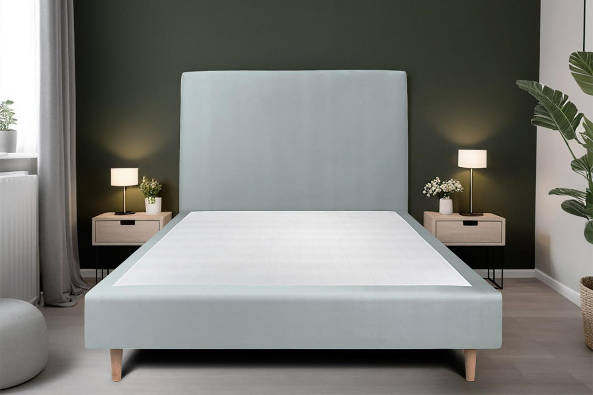 KOPFTEIL gepolstertes – blaugrauer Samtstoff - 180 cm - Beige/Blaugrau, Holz (180/120/10cm) - Sommeil de Plomb