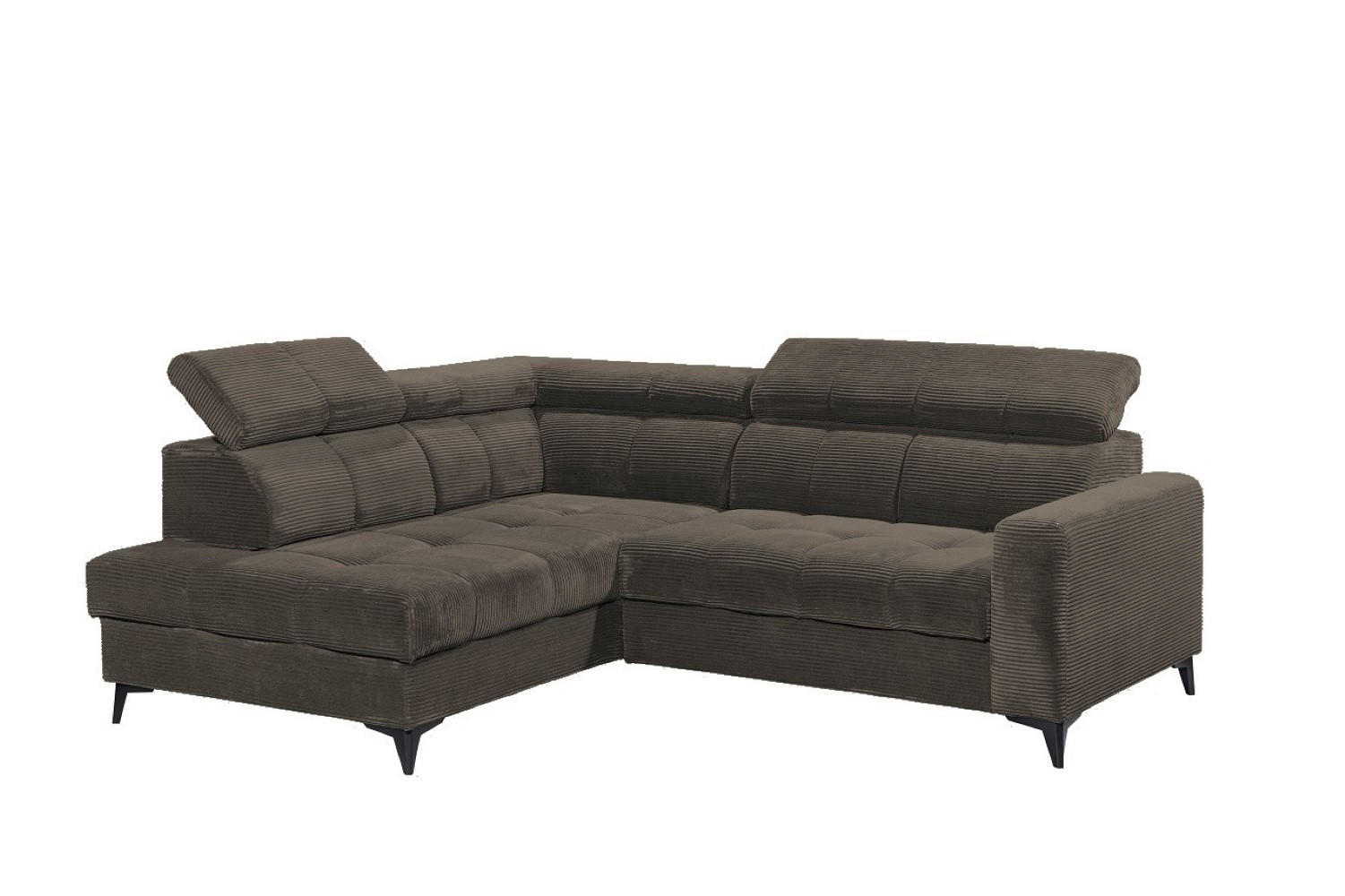 ECKSOFA mit elektronische Sitztiefenverstellung, USB-Anschluss und stilvollem Breitcord-Bezug - Dunkelbraun, Textil (243/200cm) - ed exciting design