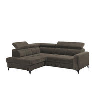 ECKSOFA mit elektronische Sitztiefenverstellung, USB-Anschluss und stilvollem Breitcord-Bezug - Dunkelbraun, Textil (243/200cm) - ed exciting design
