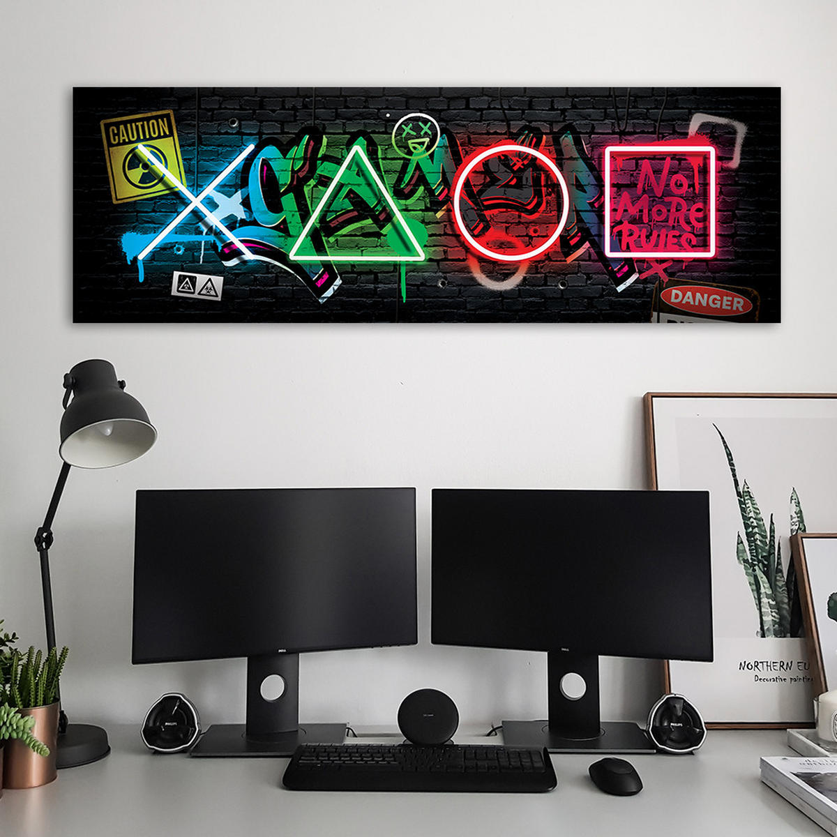 WANDBILD spielkonsole symbole - Multicolor, Textil (90/30cm) - Feeby