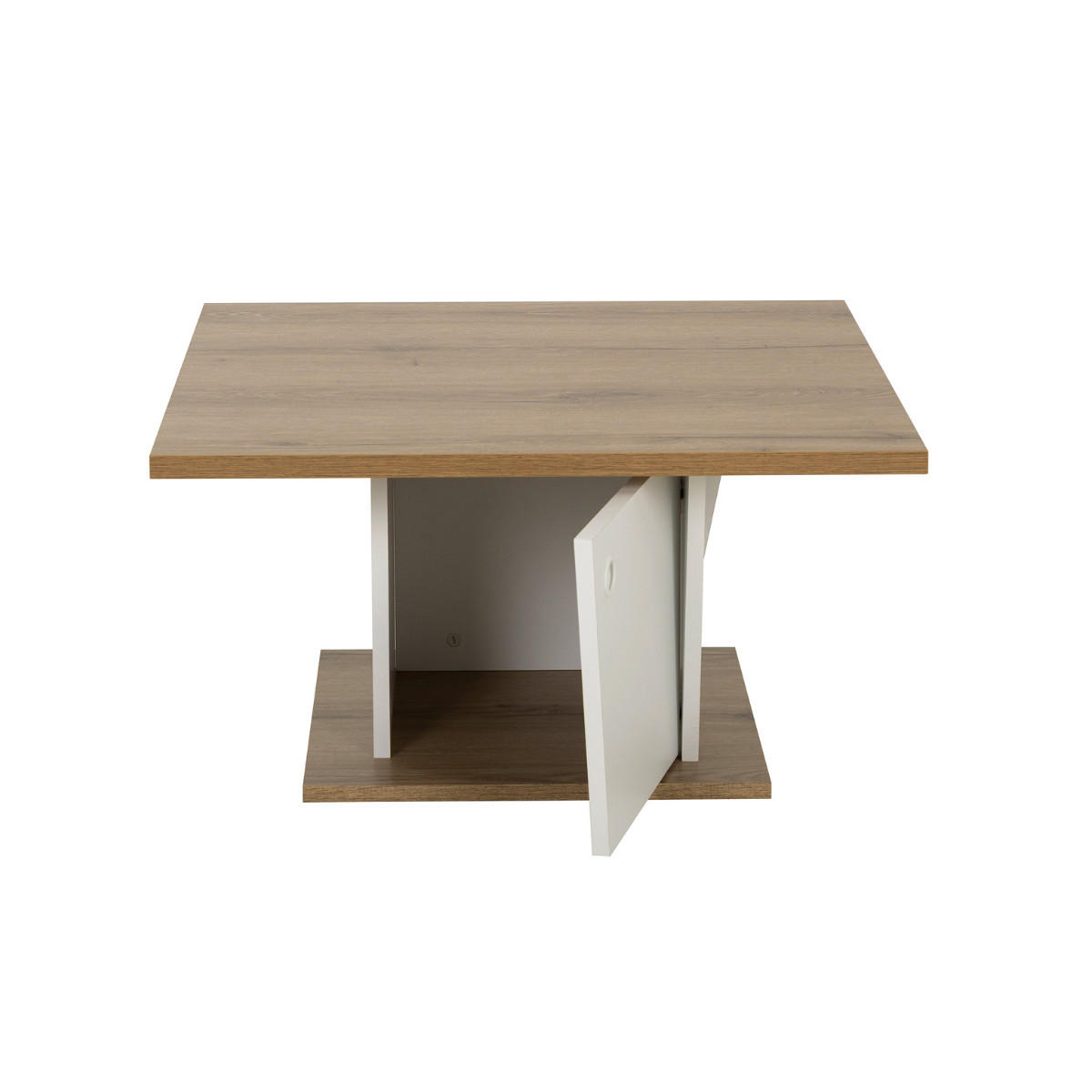 COUCHTISCH Bar Dekor Weiß und Eiche ATOS 69/69/38 cm - Eschefarben, Holzwerkstoff (70.5/69/38cm) - Calicosy