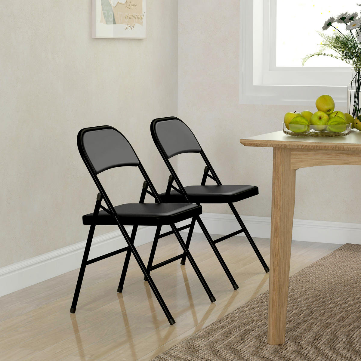 KLAPPSTÜHLE DE-06883 2er-Set mit Kunstlederbezug und Metallbeinen Schwarz - Schwarz, Metall (46/78/45cm) - ComfortXL