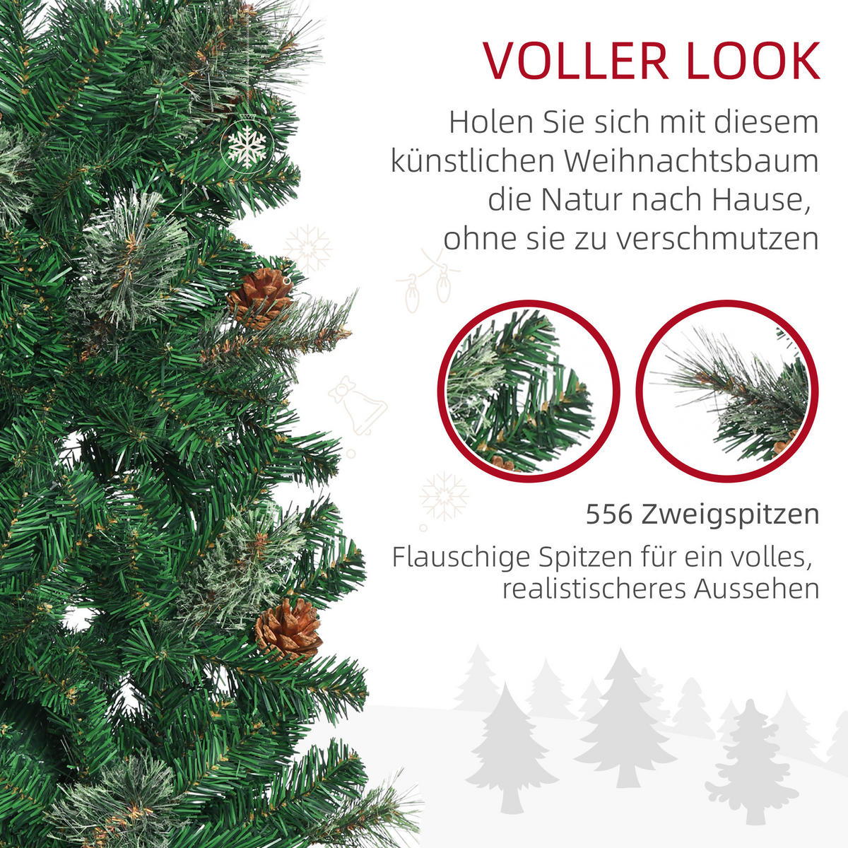 KÜNSTLICHER Weihnachtsbaum, 195 cm Christbaum mit 556 Spitzen für Weihnachten - Grün, Kunststoff/Metall (195cm) - HOMCOM
