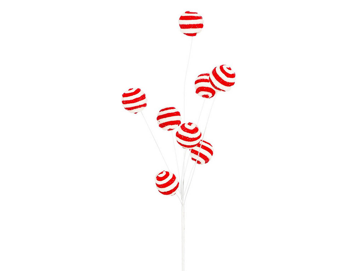DEKOZWEIG mit Kugeln rot-weiß 68 cm - Rot/Weiß, Kunststoff (12/68/4cm) - LAALU