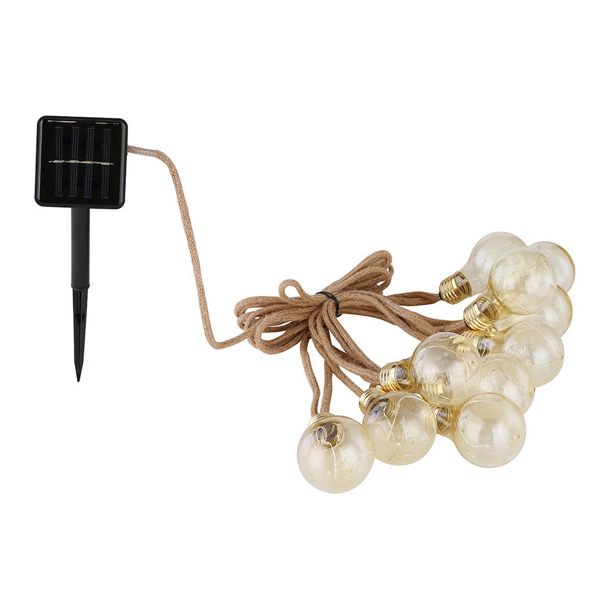 LED AUSSENLEUCHTE Solar Lichterkette Braun Hanfseil - Braun, Kunststoff (570/6/10.6cm) - Globo Lighting