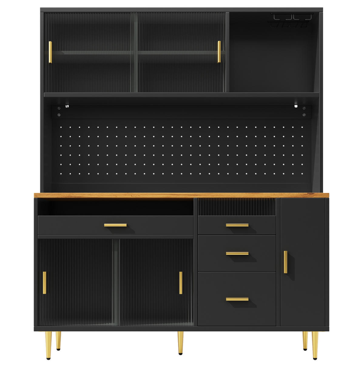 BUFFET 145/39/171 cm in Schwarz mit LED-Beleuchtung und Glasschiebetüren - Schwarz, Glas (145/171/24cm) - Flora Grace
