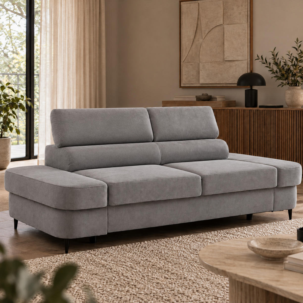 2-SITZER Sofa PRIAM 206 cm Velours Grau - Schwarz/Grau, Holz/Textil (206/95/102cm) - Muffo