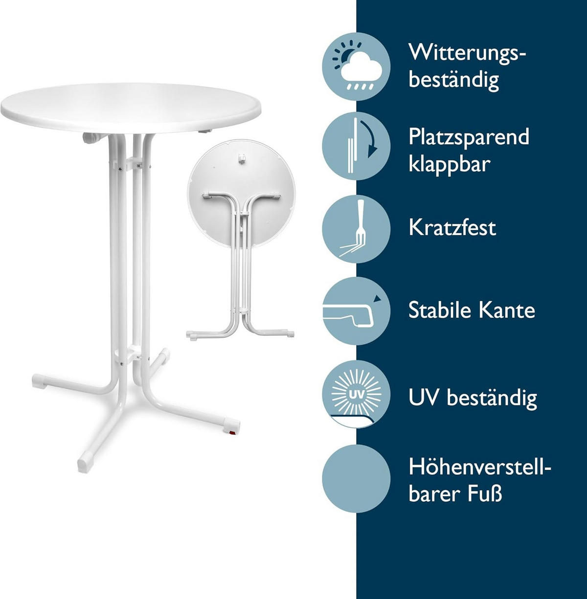 STEHTISCH Bellini Ø70xH110cm Weiß (2tlg) - Weiß, Holz/Metall (70/70/110cm) - Beautissu 