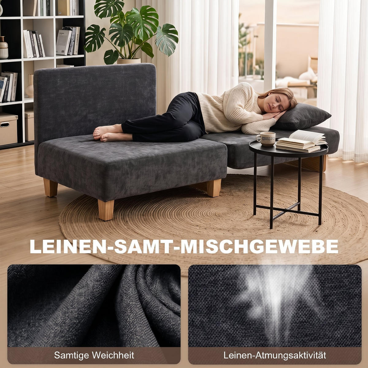 SCHLAFSESSEL Polyester Dunkelgrau - Dunkelgrau/Naturfarben, Holz/Textil (63/89/94cm) - HOMCOM