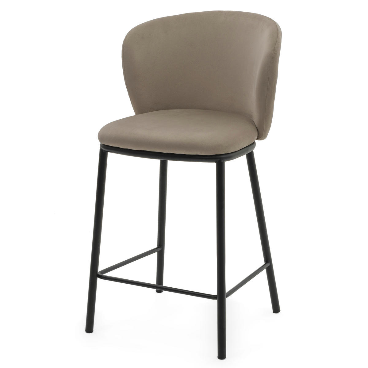 BARHOCKER BARI gepolsterter mit Steppung - dunkelbeige - Samt Velour - Schwarz/Braun, Textil/Metall (55/94/57cm) - NEW HOME