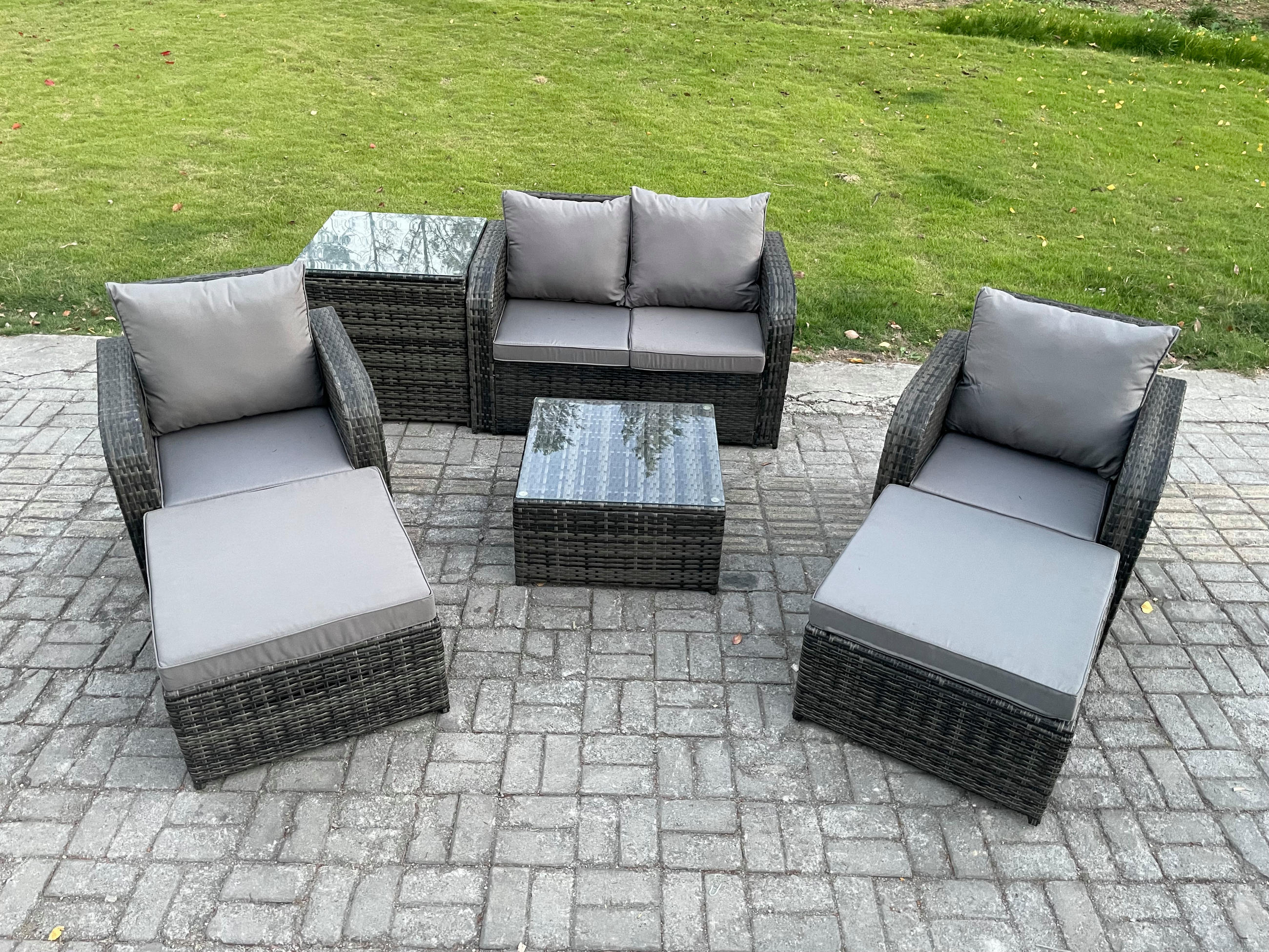 LOUNGESOFA-SET Polyrattan Dunkelgrau 6-Sitzer - Dunkelgrau, Metall - Fimous