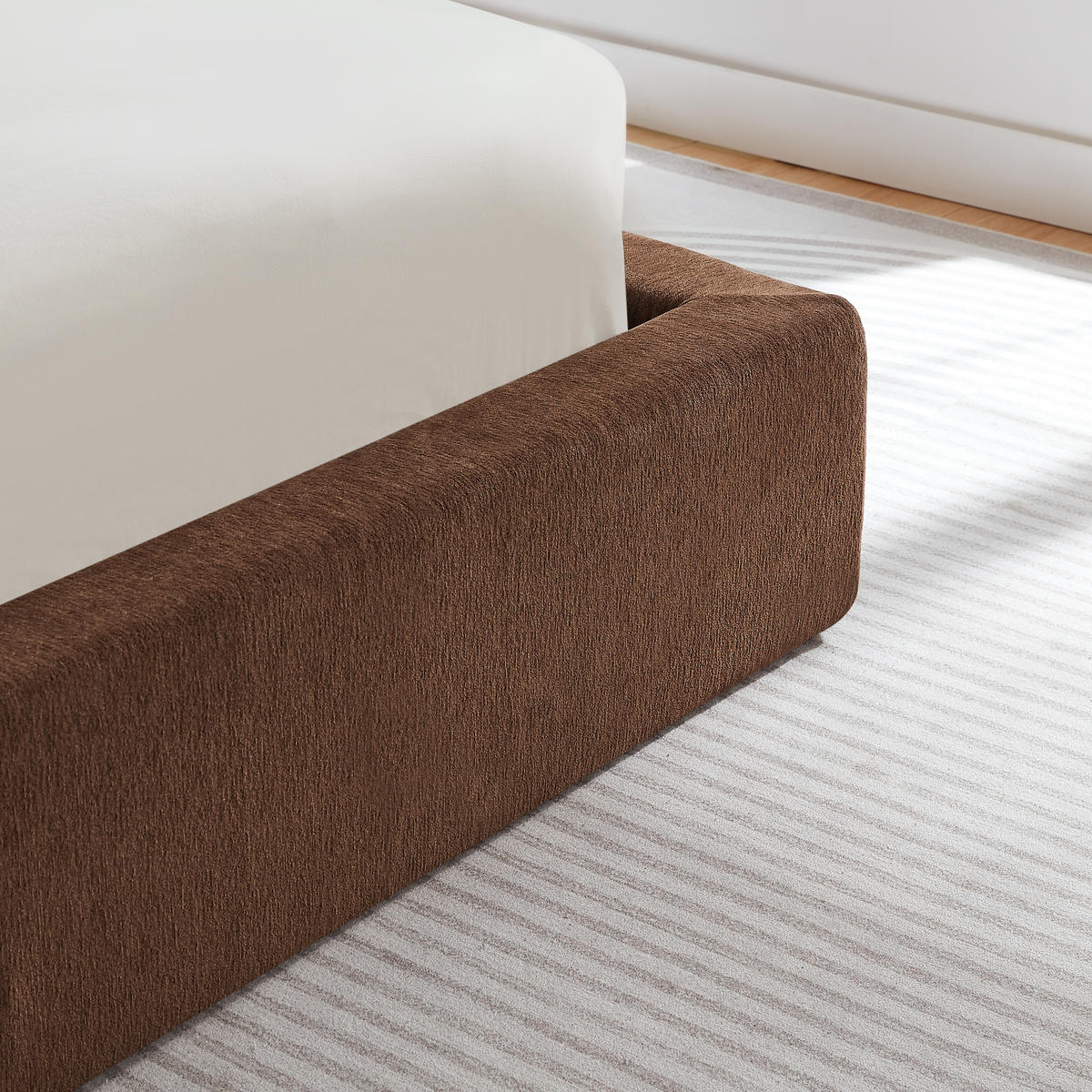 POLSTERBETT 160/200, komprimiert verpackt, Chenille, Metall Bettgestell, Braun - Braun, Textil (160/200cm) - LVHOM