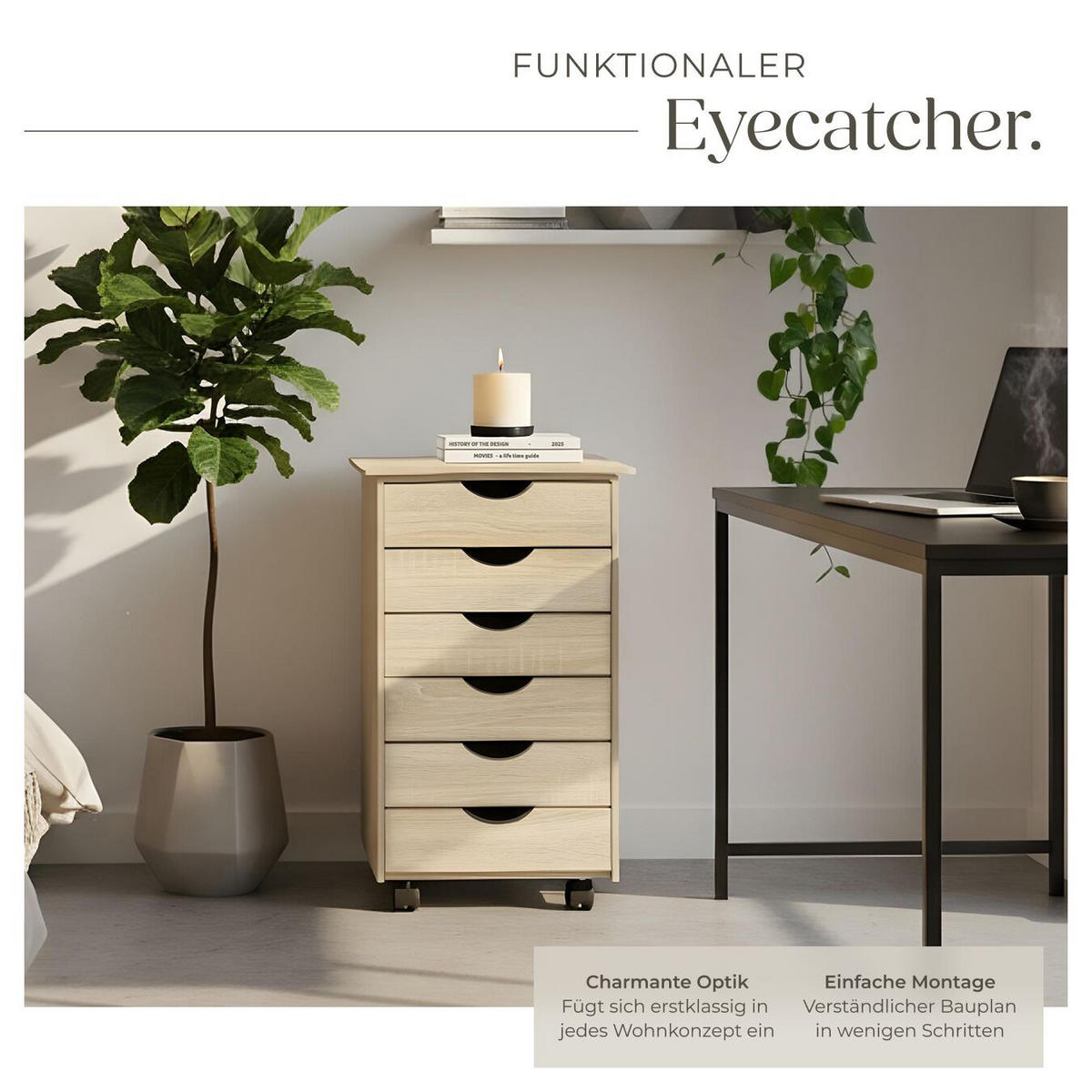 ROLLCONTAINER ,einfache Montage, 36 x 40 x 65 cm,Holz hell, Eiche Sonoma - Eiche Artisan, Holz (40/65/36cm) - tectake