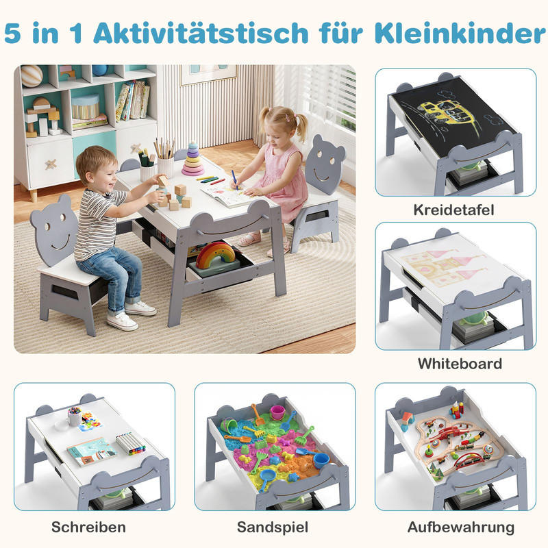 Costway Kindertisch Grau 70x50x60.5 cm