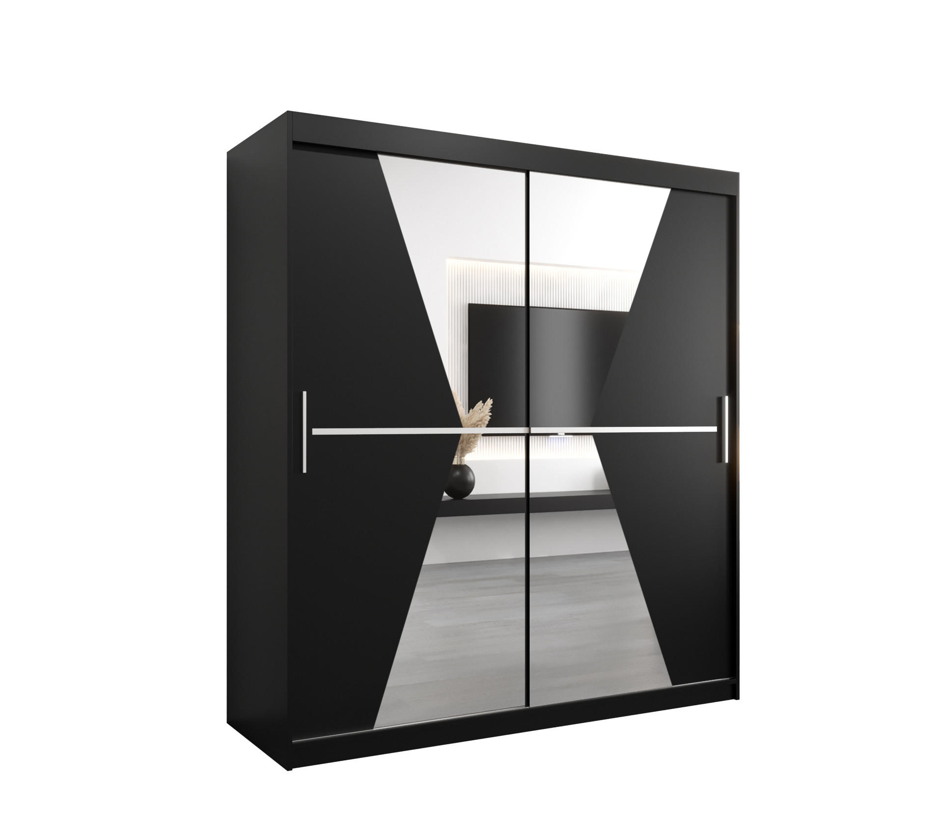 Möbel Kryspol Schwebetürenschrank Schwarz 180x200x62 cm