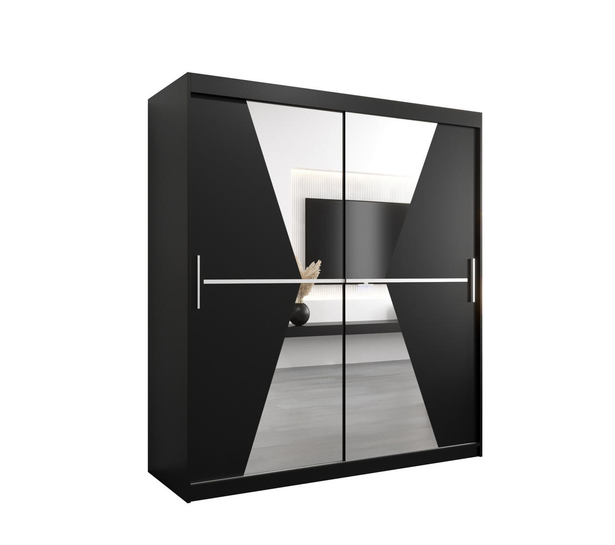 SCHWEBETÜRENSCHRANK 200/180/62 2-türig - Silberfarben/Schwarz, Holz/Kunststoff (180/200/62cm) - MÖBEL KRYSPOL