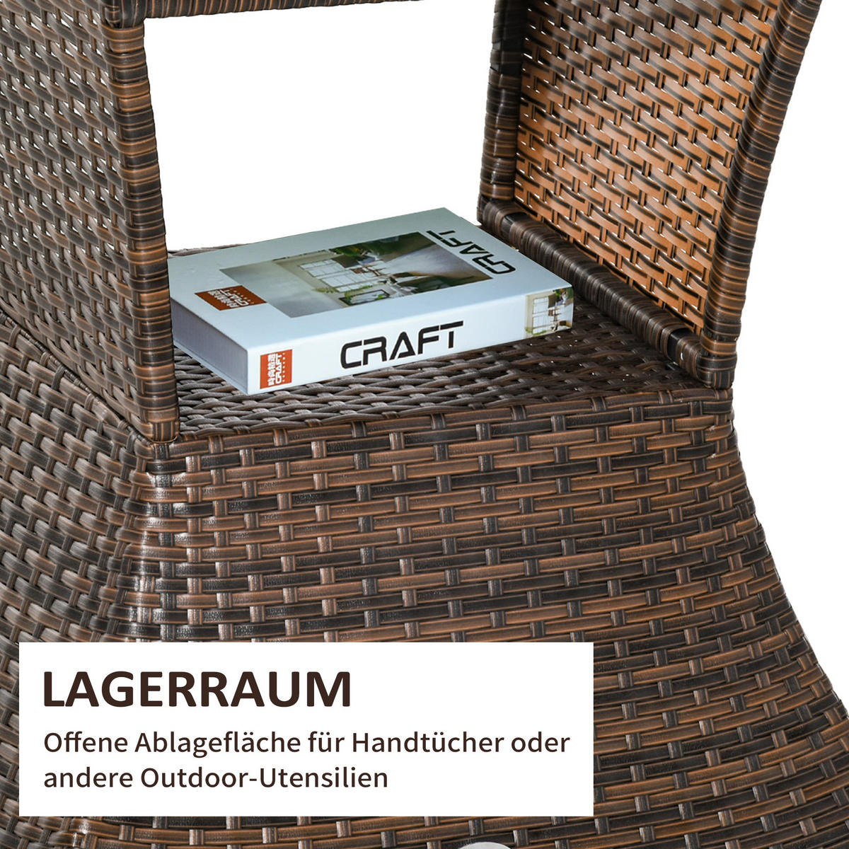 GARTENTISCH, Braun, Metall, Polyrattan - Braun, Kunststoff (54/54/55cm) - Outsunny