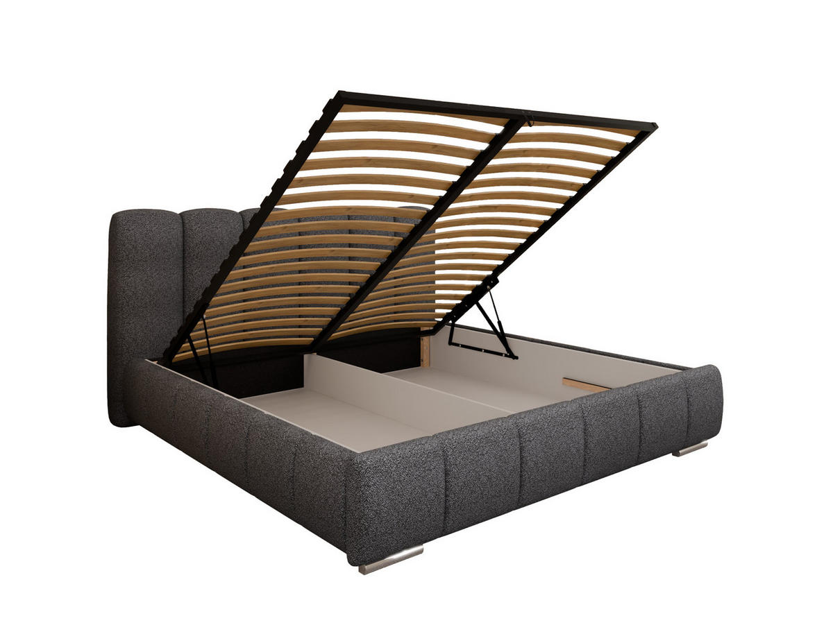 POLSTERBETT ZAIRA 180 x 200 cm mit Bettkasten und Lattenrost, 7-Zonen-Taschenfederkernmatratze CIRA (24 cm) – Schwarz - Schwarz, Holz (180/200cm) - Panda Möbel