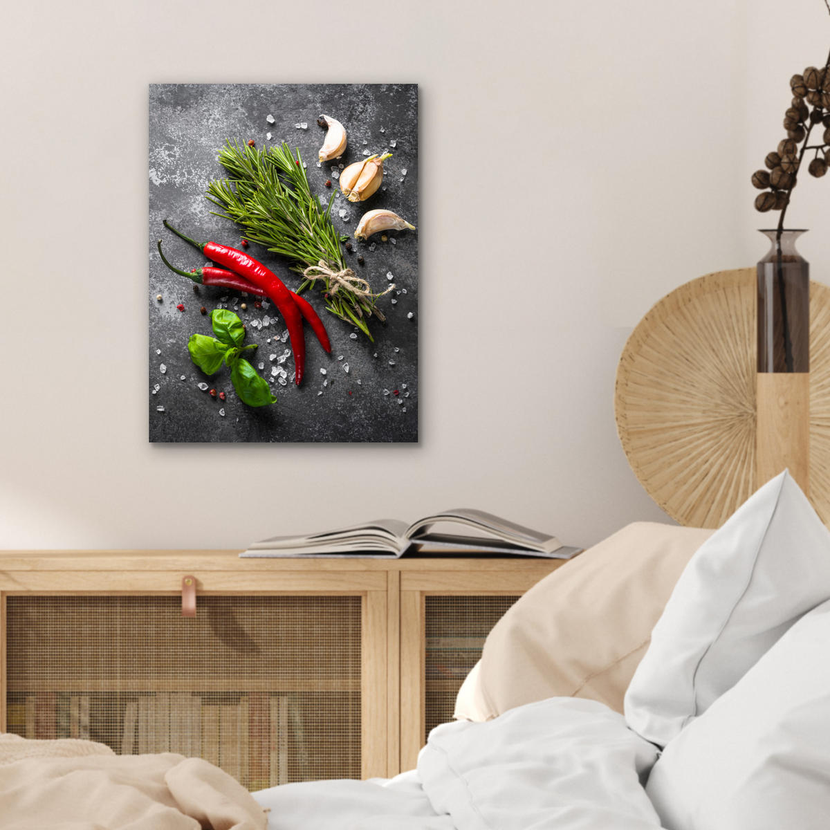 KOVOVÝ OBRAZ Korenie - bylinky - korenie - betón 30x40 cm - tmavosivá, kov (30/40cm) - MuchoWow