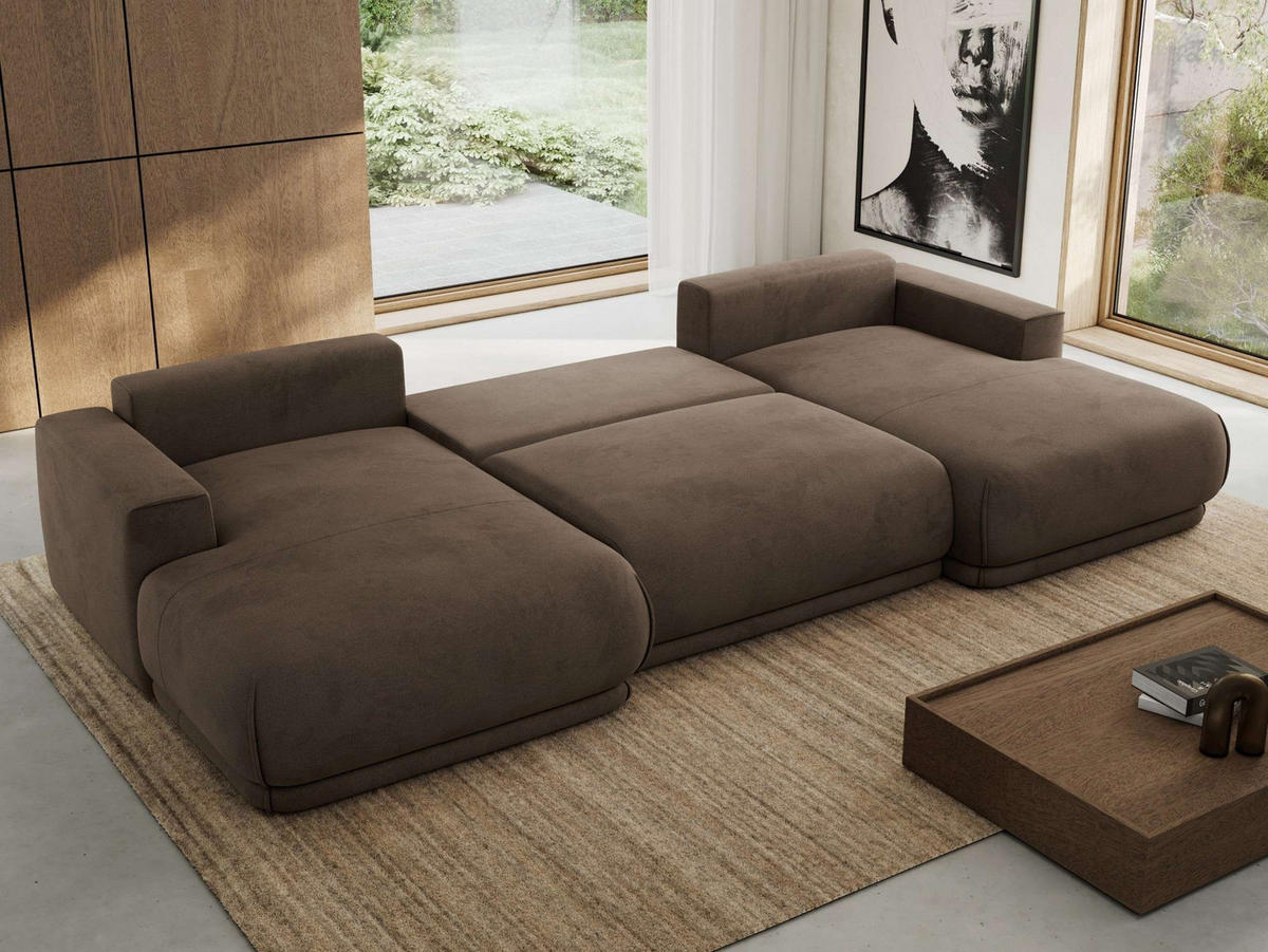 SEDACIA SÚPRAVA RINA U Hnedá Zamat - hnedá/čierna, textil/plast (360/85/170cm) - MKS