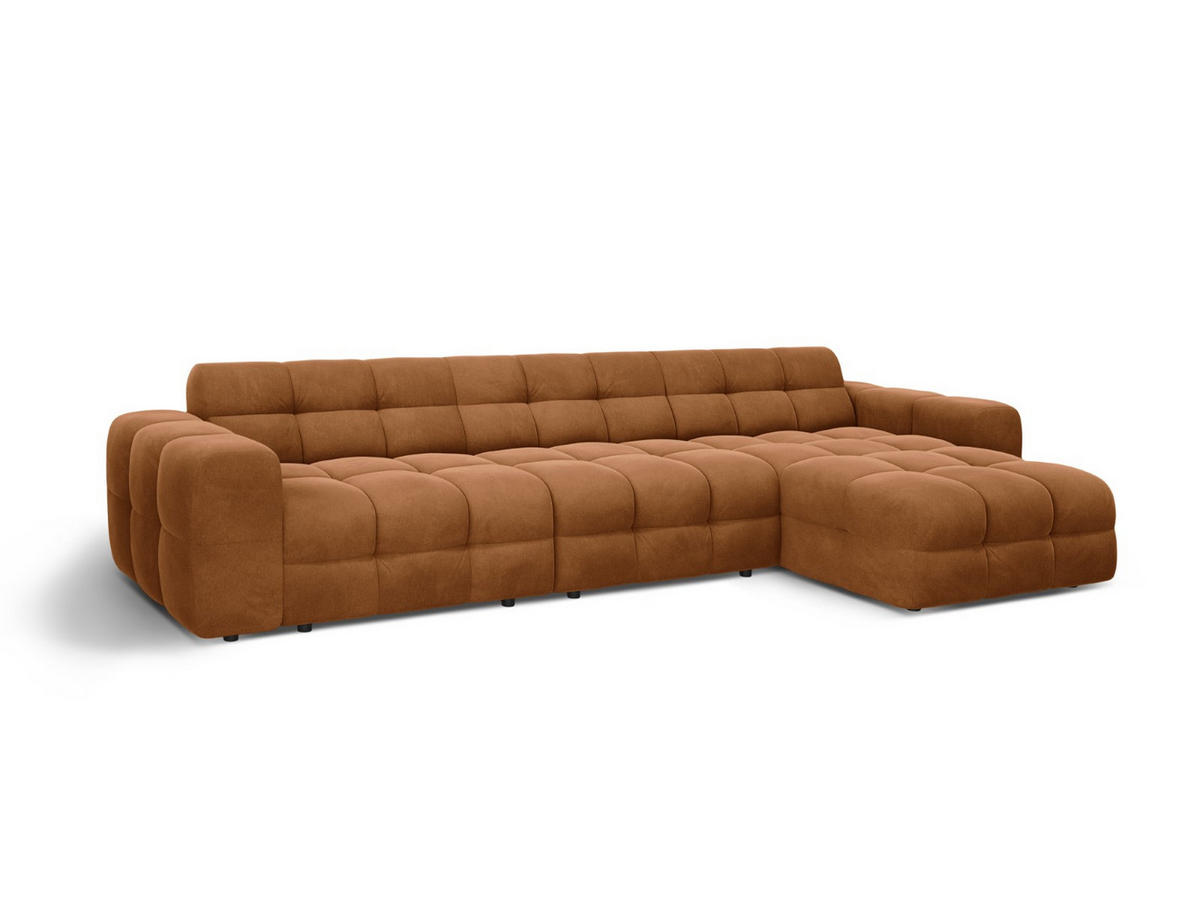 ECKSOFA rechts Kendal aus Samt kamel 5 Sitzplätze - Hellbraun, Textil (173/357cm) - Micadoni