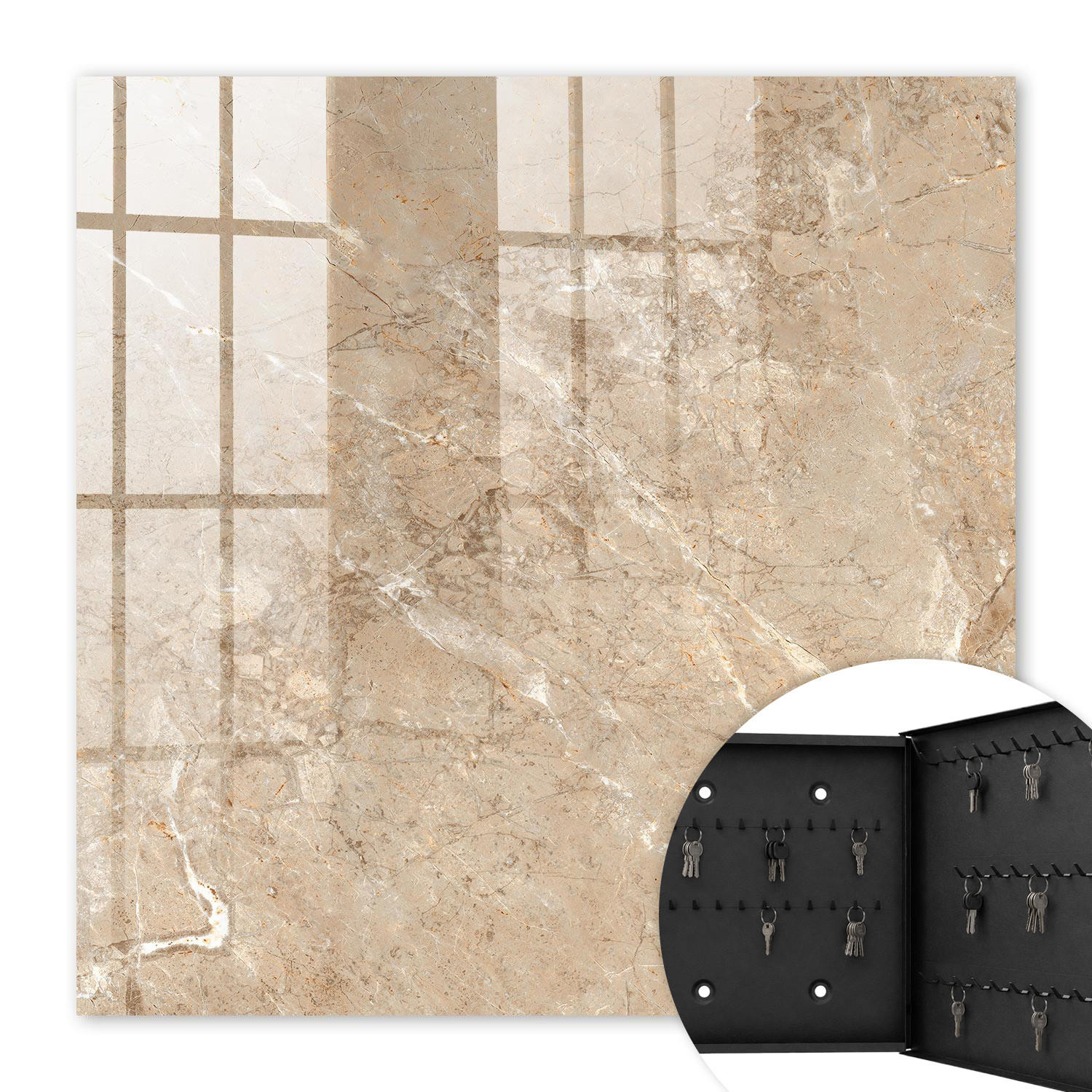 SCHLÜSSELBOX Schwarz 30x30 cm- Türöffnung nach rechts - Marmormuster - Beige, Metall (30/30/5cm) - TULUP