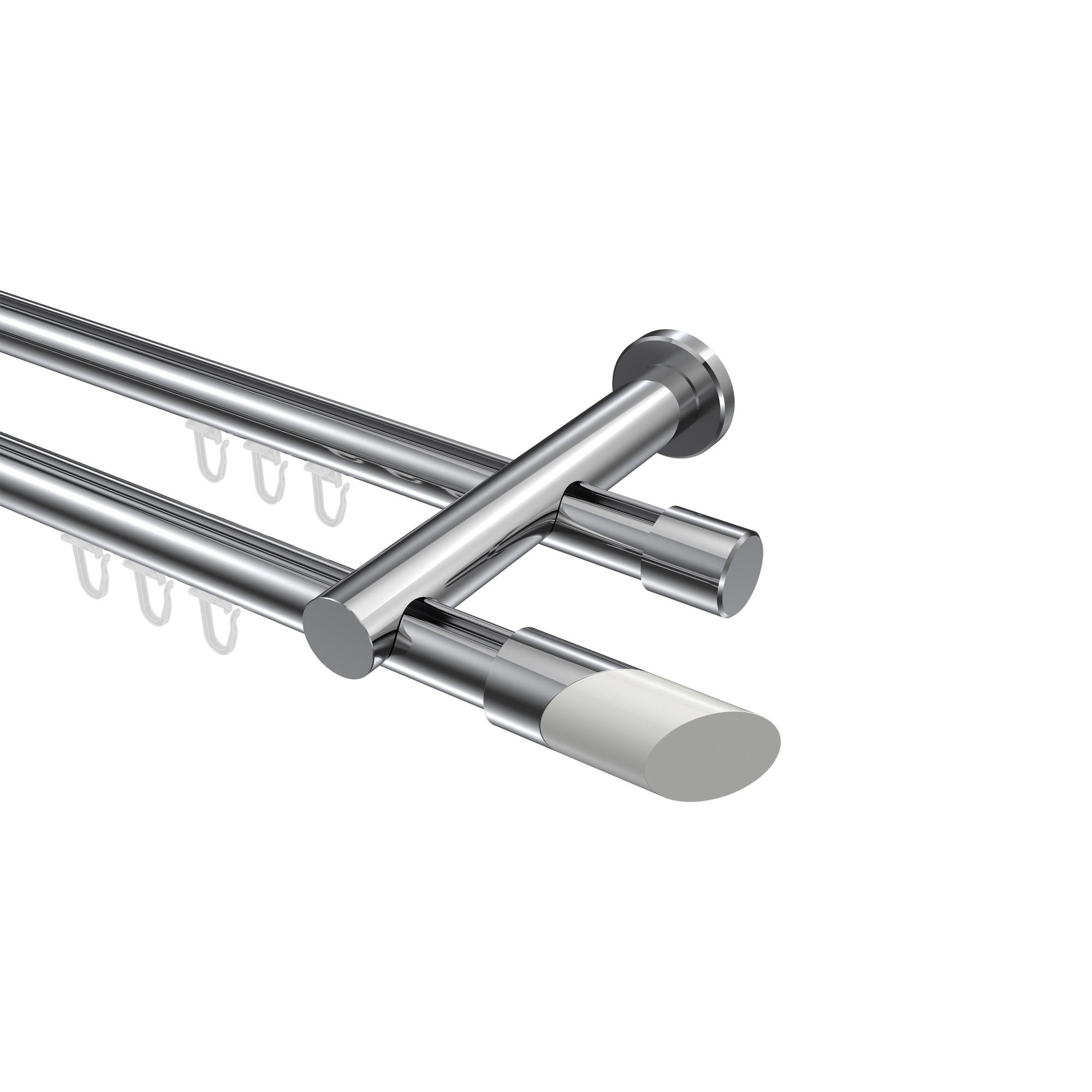 INNENLAUF-GARDINENSTANGEN-SET Platon Verano 420 cm (geteilt in 3 x 140 cm), 2-läufig, 20 mm Ø Chrom - Chromfarben/Weiß, Metall (420cm) - INTERDECO