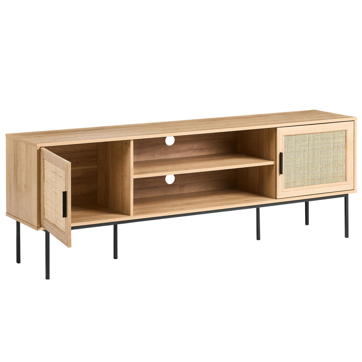 TV-MÖBEL Rattan Hellbraun Pasco - Schwarz/Braun, Holzwerkstoff (180/63/40cm) - Beliani