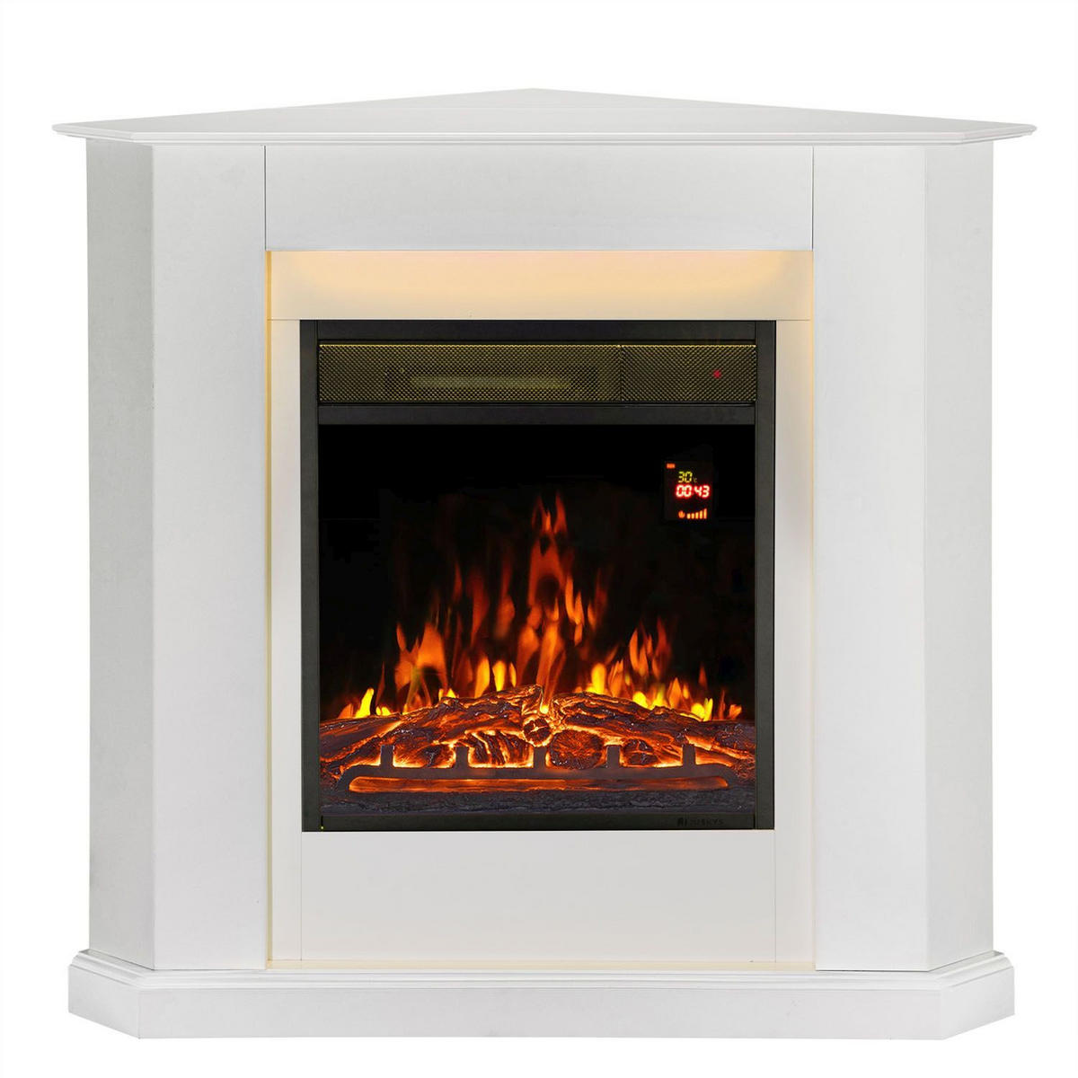 ELEKTROKAMIN 2000W dreieckig weiß mit Flammeneffekt - Weiß, Holz (96/93/57cm) - Juskys