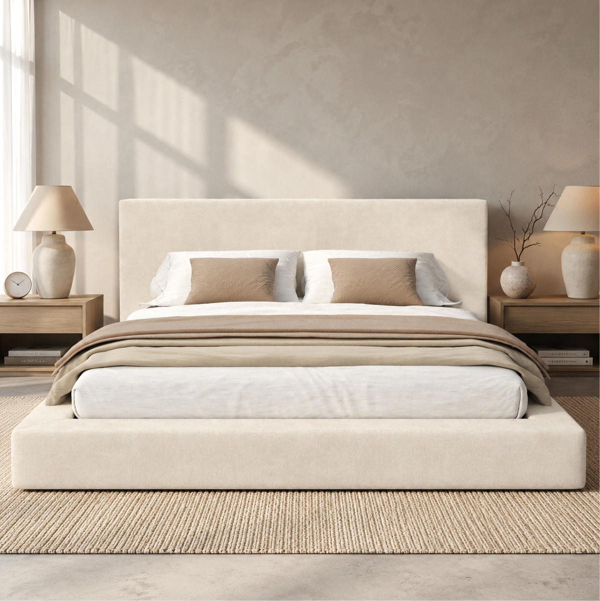 POLSTERBETT mit Lattenrost aus Chenille 180x200 cm Beige mit gepolstertem Kopfteil - Beige, Textil (180/200cm) - Modfu