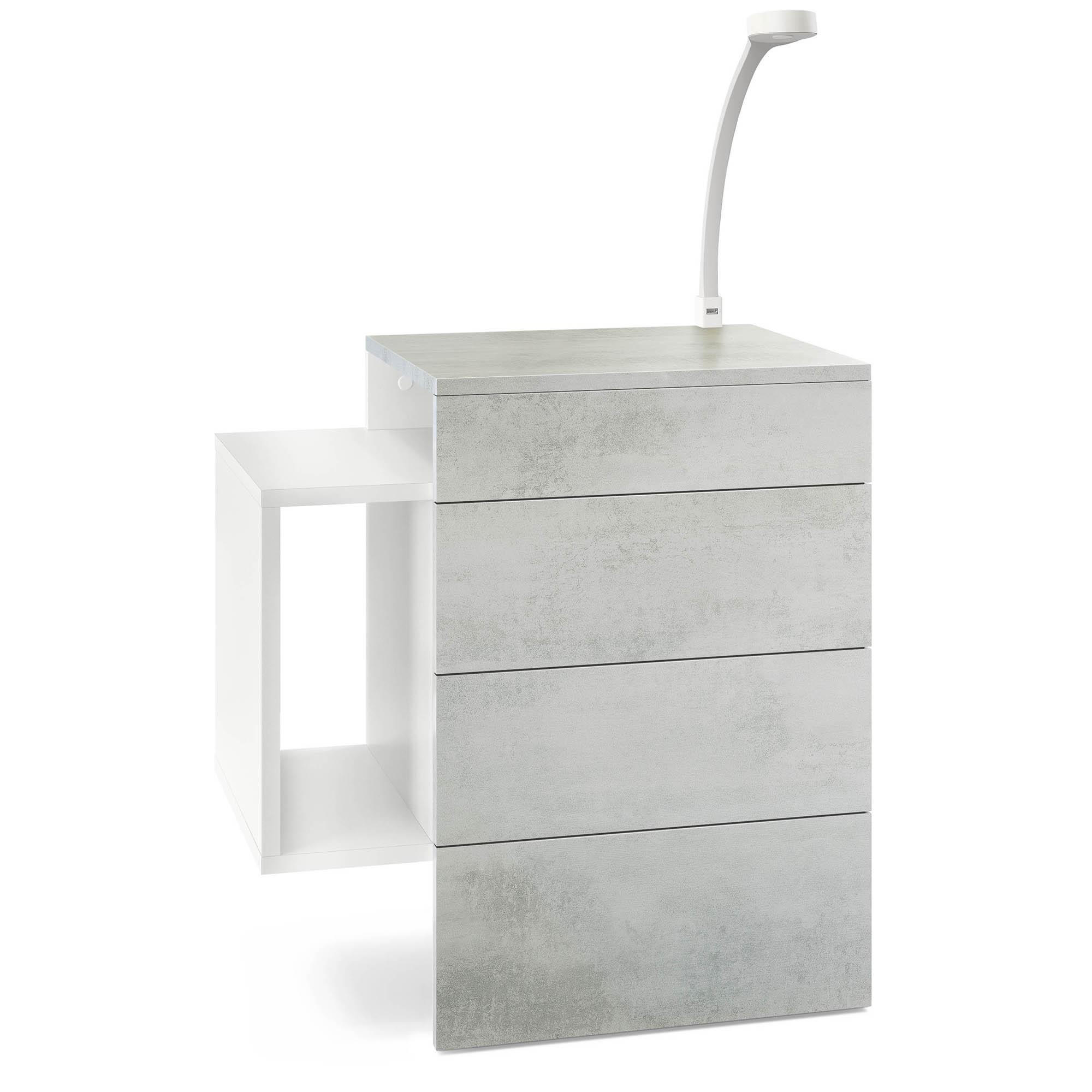 NACHTTISCH Queens Front in Beton Oxid Optik - Hellgrau, Holzwerkstoff (60/63/36cm) - Vladon