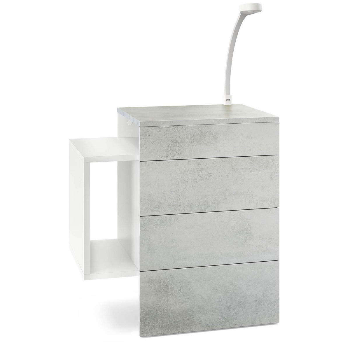 NACHTTISCH Queens Front in Beton Oxid Optik - Hellgrau, Holzwerkstoff (60/63/36cm) - Vladon