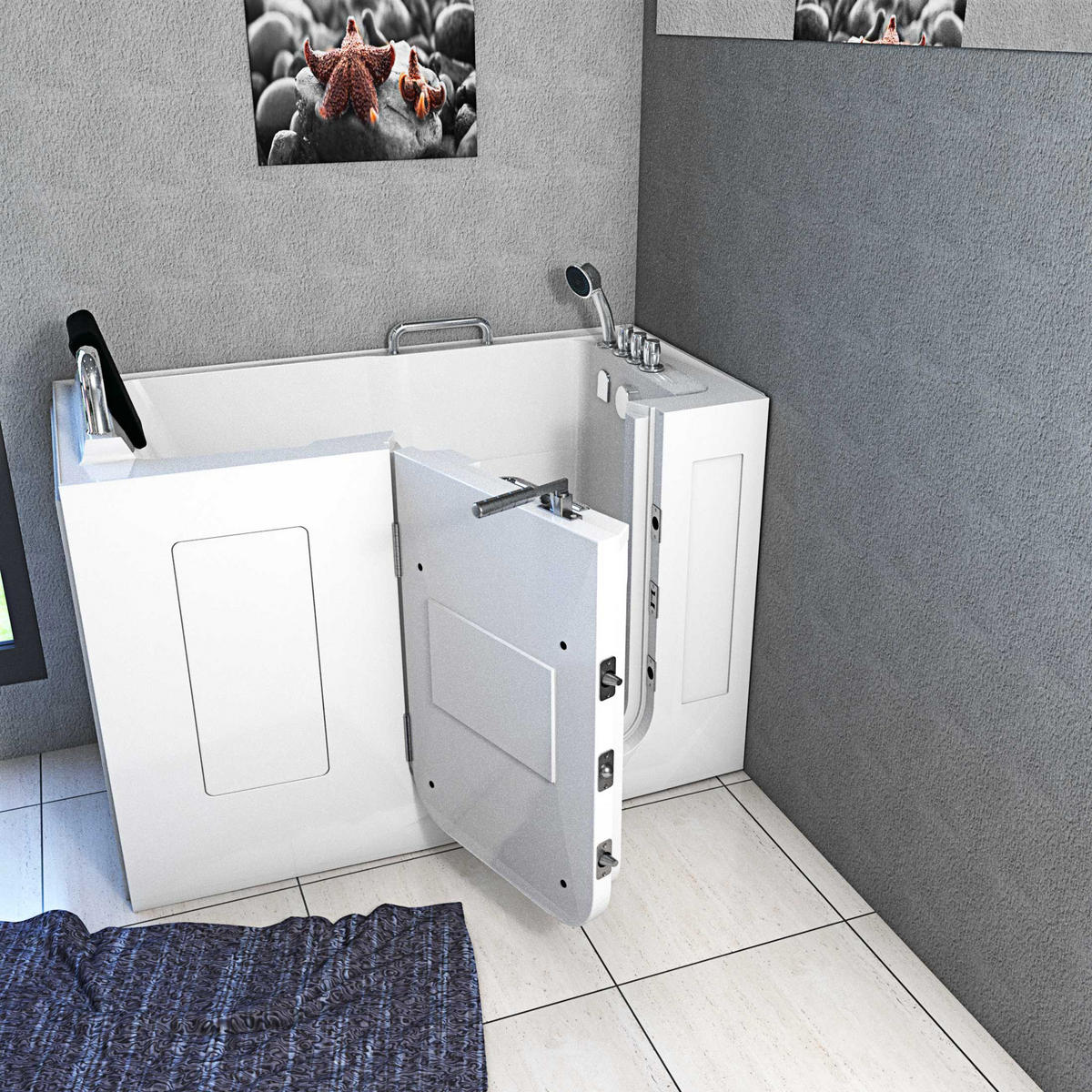 SENIORENWANNE S07-TH-C-L Weiß - Weiß, Glas/Kunststoff (76/116/140cm) - AcquaVapore by Sandra Jentho