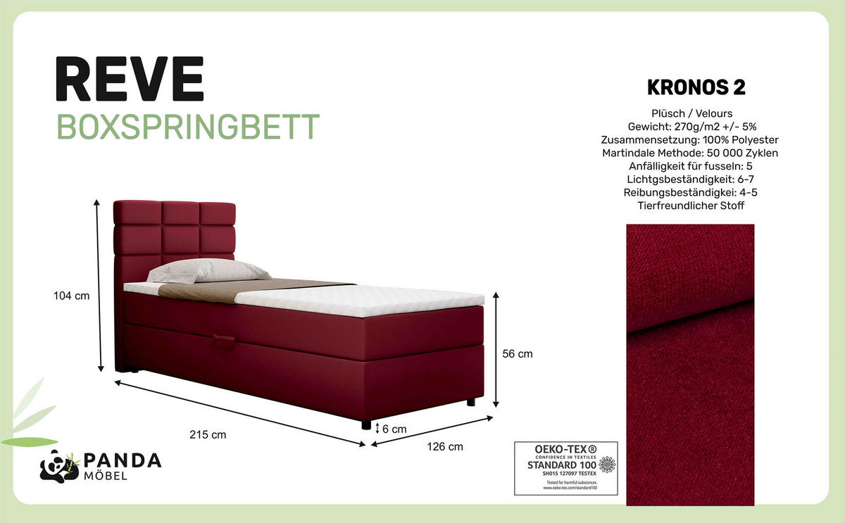 BOXBETT Reve 120 x 200 cm mit Bettkasten und Lattenrost ohne matratze - rot - Rot, Holz (120/206cm) - Panda Möbel