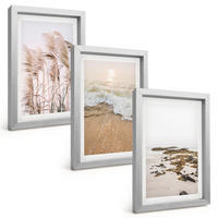 BILDER SET 3er Set - 20x30 cm Silberner Rahmen - Strandgras, Wellen, Steine, Boho-Stil - Silberfarben, Kunststoff (20/30cm) - TULUP