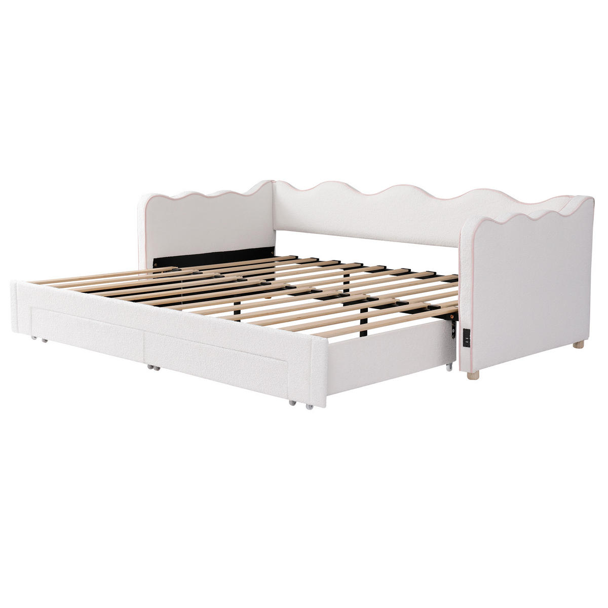 POLSTERBETT 90/200 cm in Beige mit 2 Schubladen, USB und Type-C - Beige, Holzwerkstoff/Textil (90/200cm) - CHICFURN