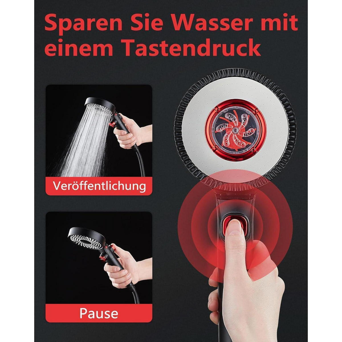 HANDBRAUSE mit Filter 3 Strahlarten Wassersparend 4.5l/min - Schwarz, Kunststoff (8/12.7/26cm)