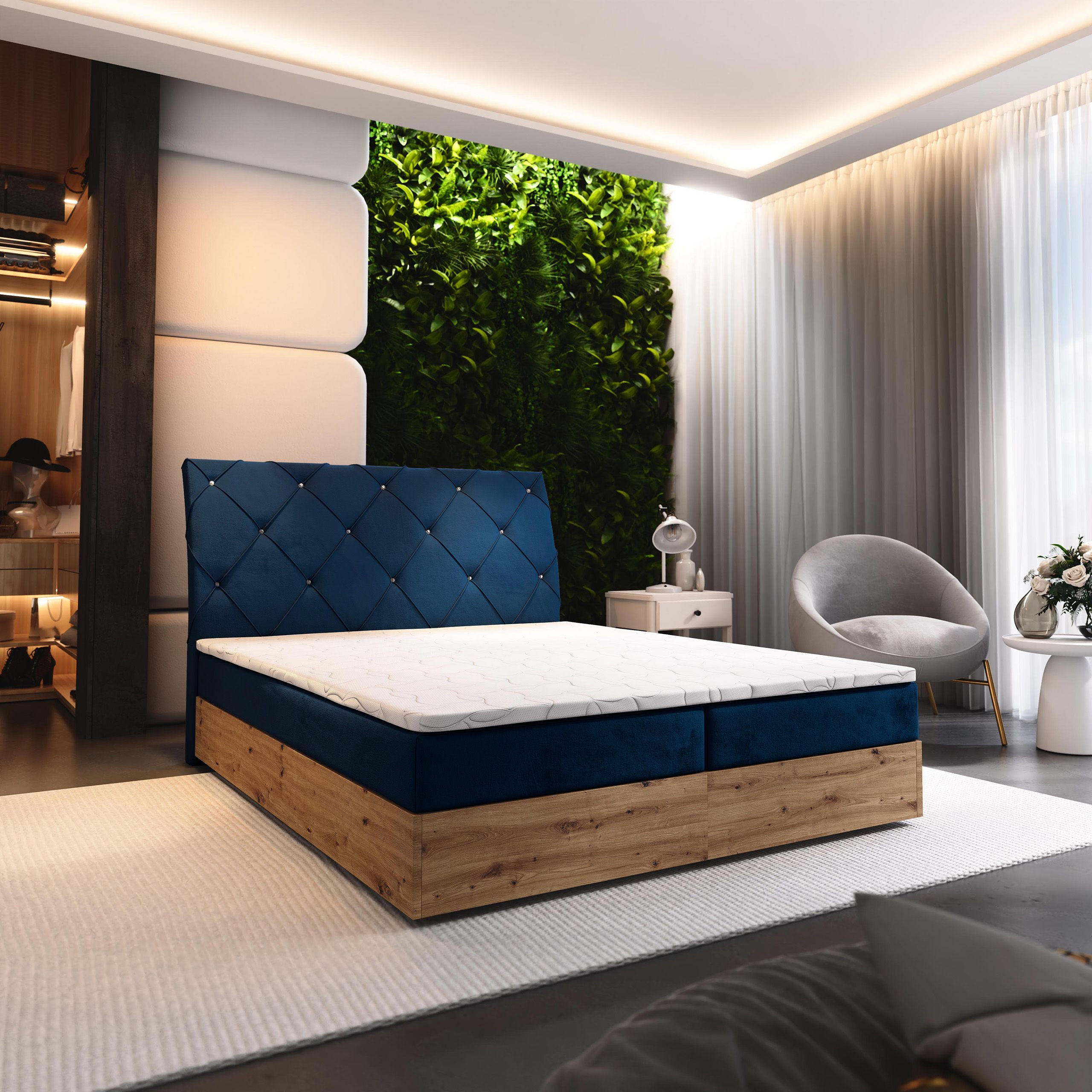 BOXBETT VELLANO 140x200 cm mit Matratze und Topper - Blau - Blau, Holz (140/200cm) - MASSENO