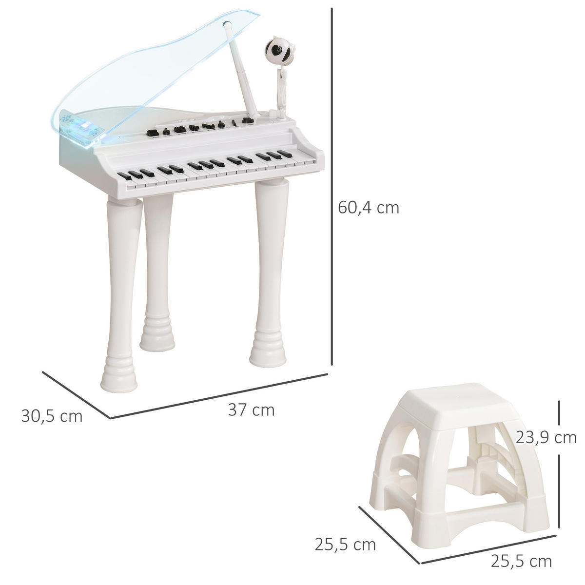 KINDERPIANO DE-18645 32 Tasten mit Mikrofon & LED Weiß - Weiß, Kunststoff (30.5/60.4/37cm) - ComfortXL