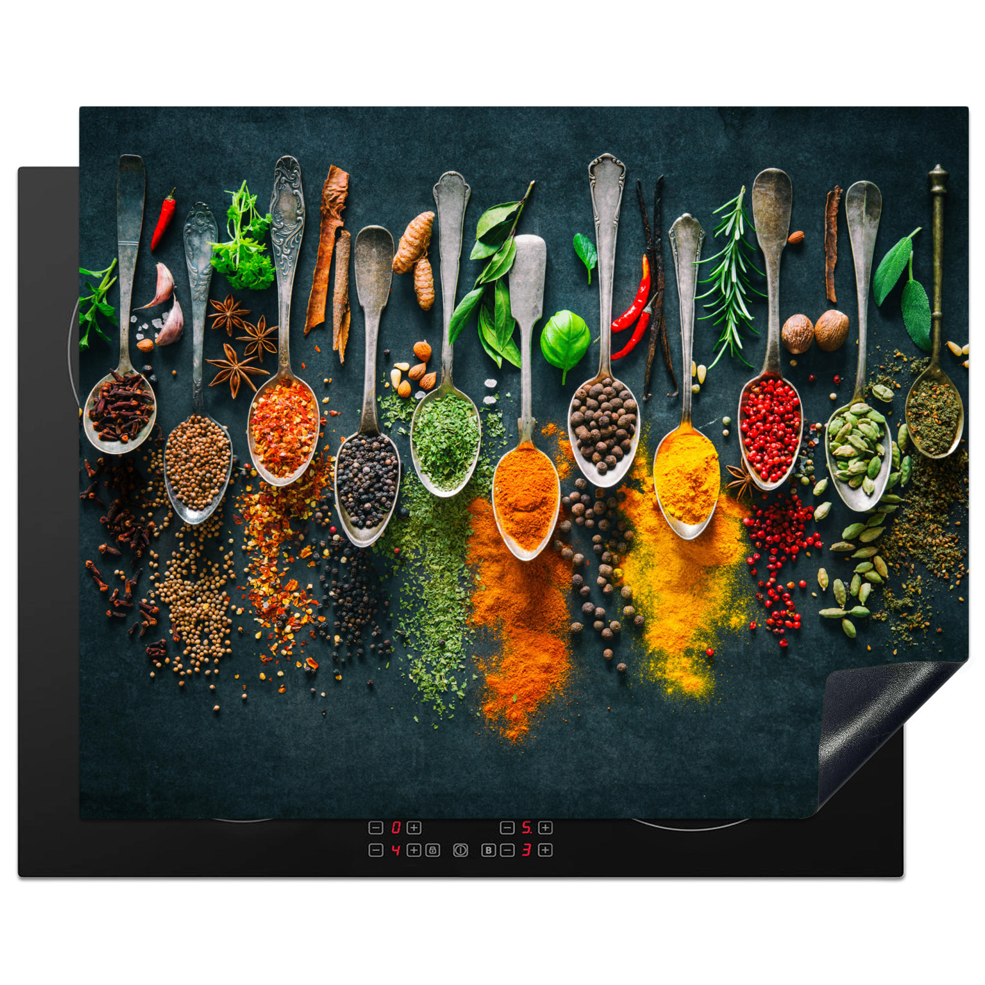HERDABDECKPLATTE Kräuter - Gewürze - Löffel 65x52 cm - Multicolor, Kunststoff (65/0.2/52cm) - MuchoWow