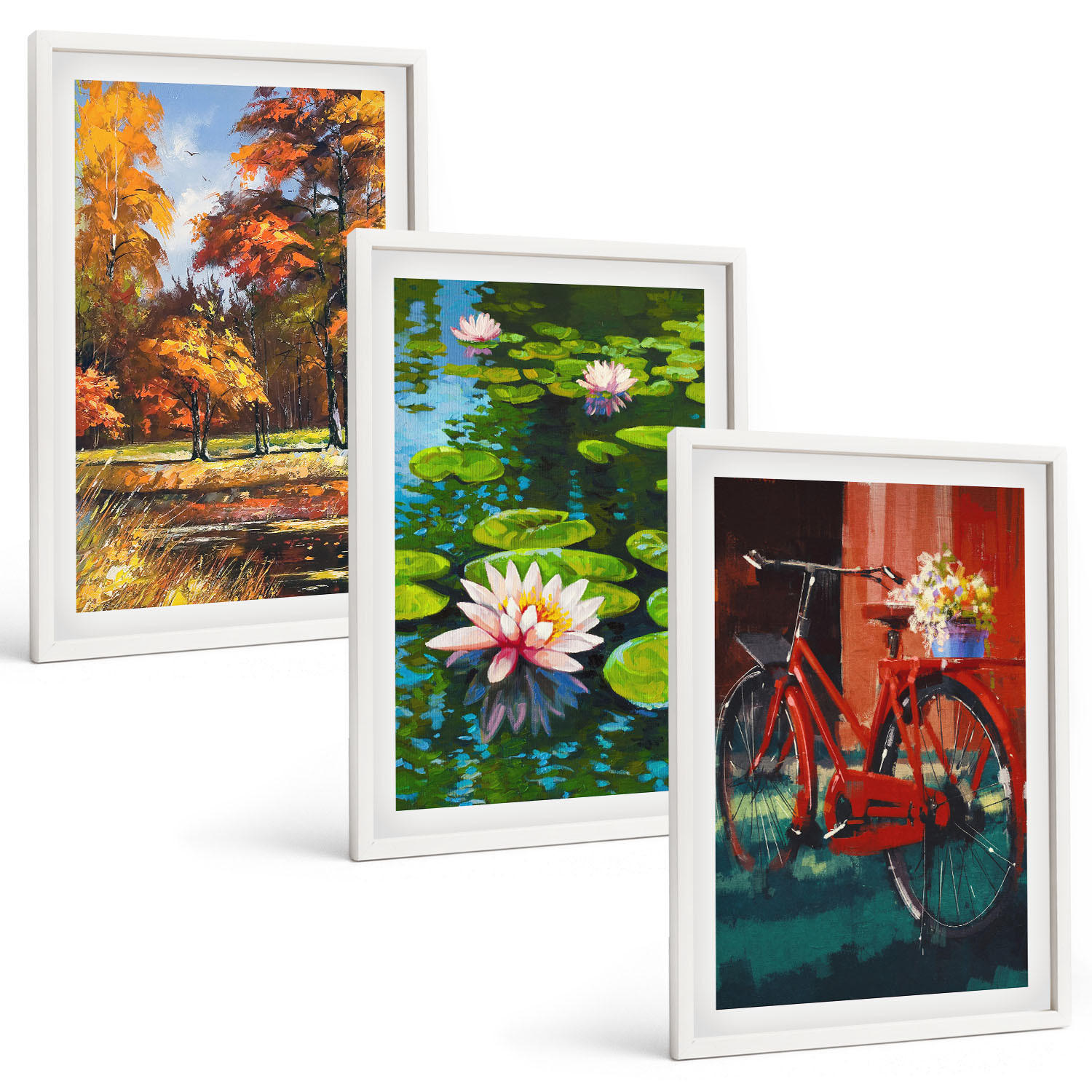BILDER SET 3er Set - 40x60 cm Weißer Rahmen - Herbstfarbene Lilienterrasse - Weiß, Kunststoff (40/60cm) - TULUP