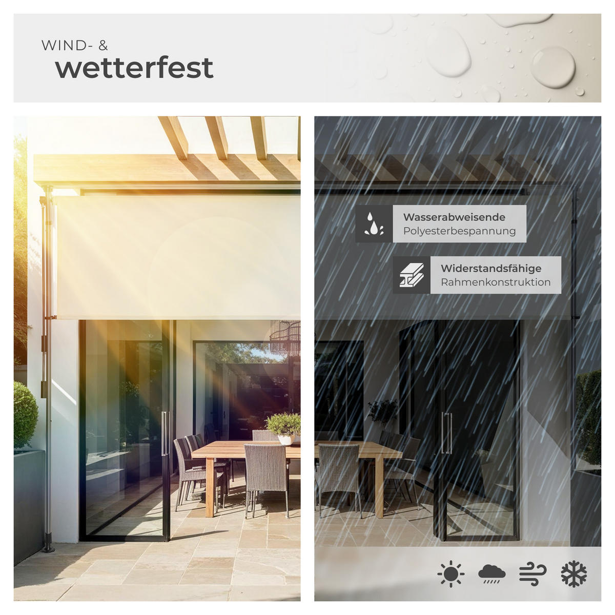 KLEMMMARKISE Taija, leichtgängige Handkurbel, beige - Beige, Kunststoff (208/310cm) - tectake