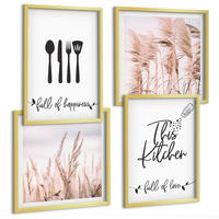 BILDER SET 4er Set - 50x50 cm & 40x60 cm Goldrahmen - Boho-Küchengras-Schriftzug - Goldfarben, Kunststoff (50/50cm) - TULUP