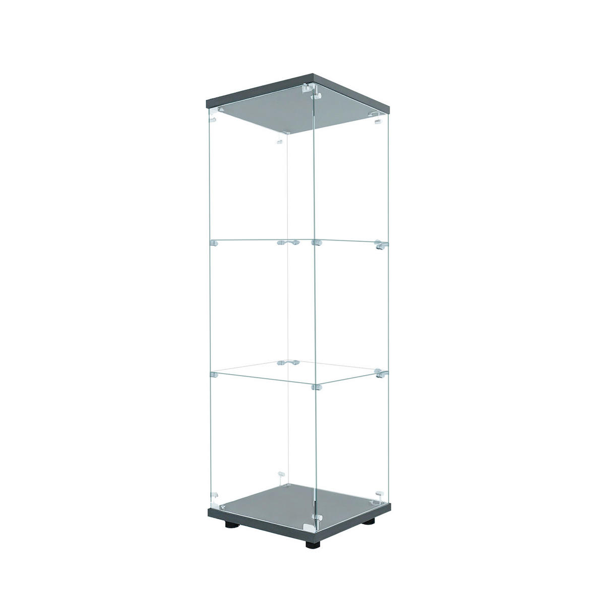 VITRINE,TRANSPARENT, 3-stufig, mit LED, schwarzer Rahmen - Schwarz, Glas (42/125/36cm) - Joyfair